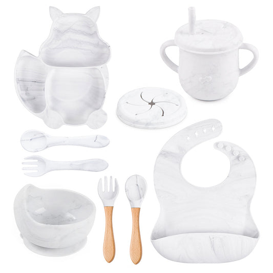 Baby Feeding Set with Silicone Tableware - Bowl, Plate, Bib, Sippy Cup, Snack Cup - MAMTASTIC