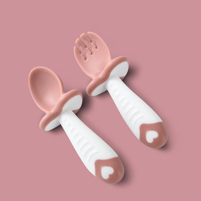 Soft Silicone Baby Spoon and Fork Set for Self-Feeding - MAMTASTIC