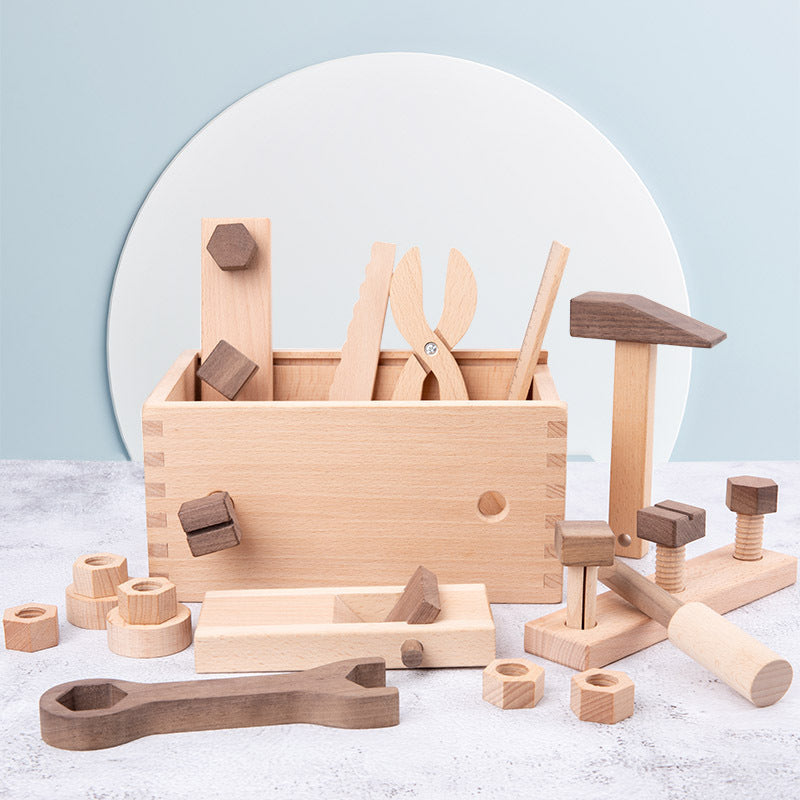 Wooden Toolbox Toy for Kids with Realistic Pretend Play Tools