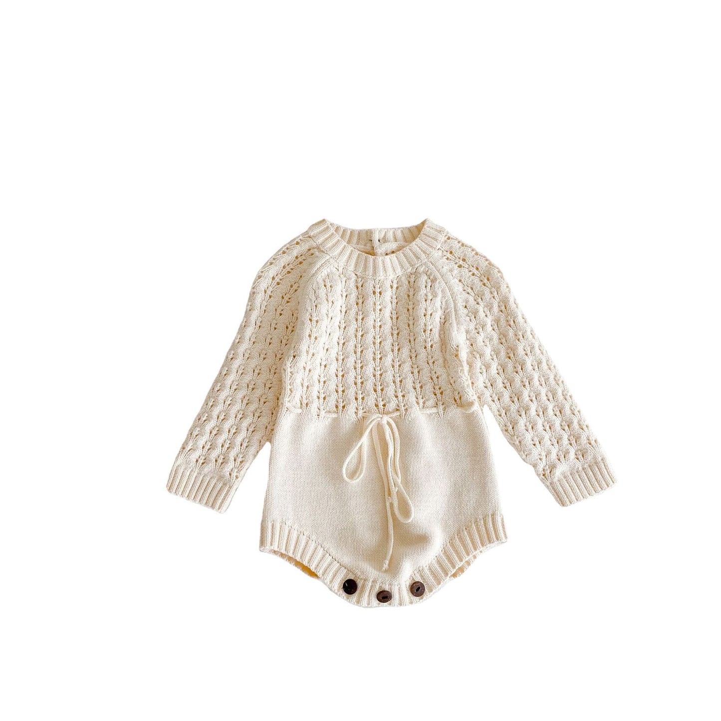 Baby Girl Knitted Hollow Waist Dress with Long Sleeves and Triangle Girdle - MAMTASTIC