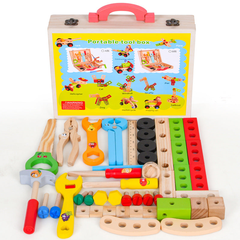 Kids Wooden Tool Set - Realistic Tools, Building Blocks, Toolbox, Educational Toy - MAMTASTIC