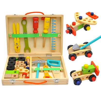 Kids Wooden Tool Set - Realistic Tools, Building Blocks, Toolbox, Educational Toy - MAMTASTIC