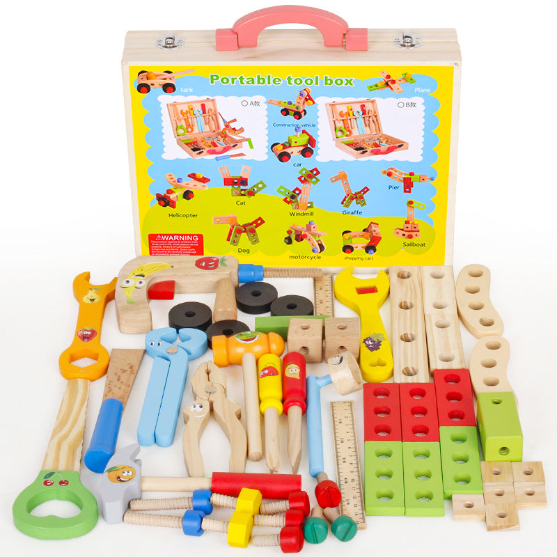 Kids Wooden Tool Set - Realistic Tools, Building Blocks, Toolbox, Educational Toy - MAMTASTIC