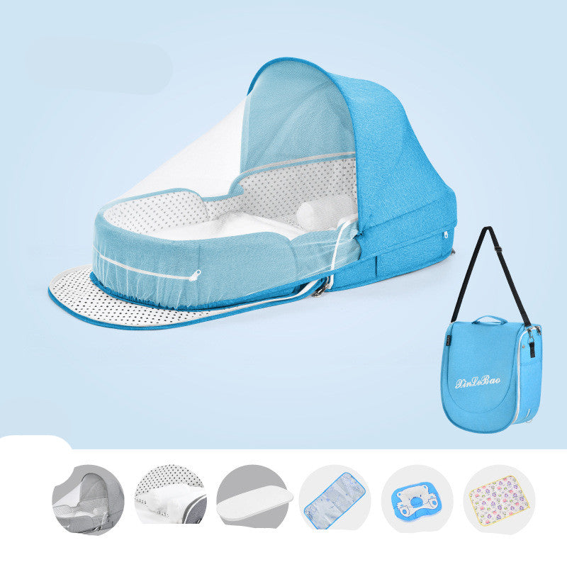 Folding Baby Cot with Newborn Nest, Toddler Bed, Portable Sun Protection, and Mosquito Net for Infant Travel - MAMTASTIC