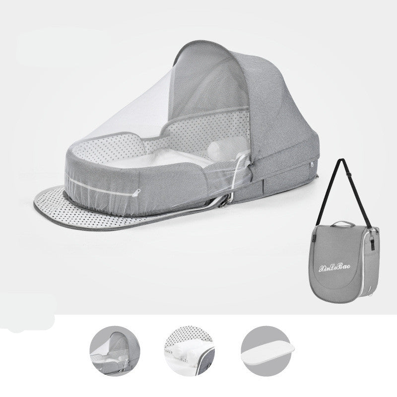 Folding Baby Cot with Newborn Nest, Toddler Bed, Portable Sun Protection, and Mosquito Net for Infant Travel - MAMTASTIC