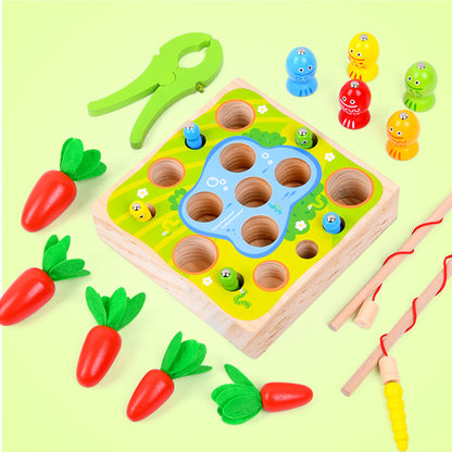Infant Children'S Educational Toys To Catch Insects Wooden Three-In-One Happy Farm