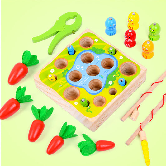 Infant Children'S Educational Toys To Catch Insects Wooden Three-In-One Happy Farm