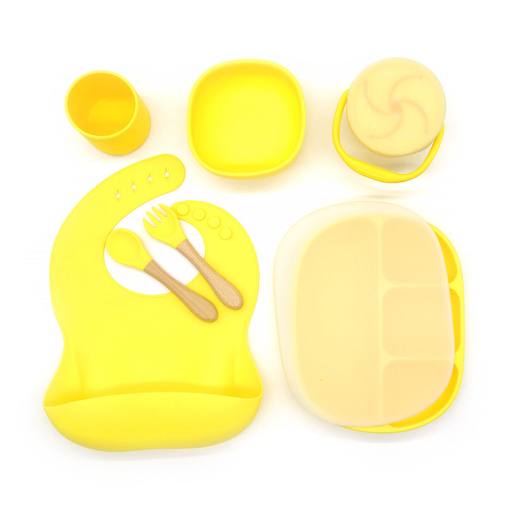Silicone Baby Dinnerware Set With Bib And Cup - Yellow - CJYE117190312LO