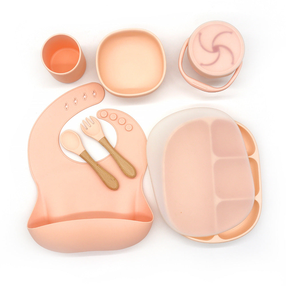 Silicone Baby Dinnerware Set With Bib And Cup - Rose Pink - CJYE117190310JQ