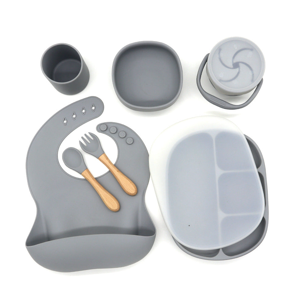 Silicone Baby Dinnerware Set With Bib And Cup - Grey - CJYE117190311KP