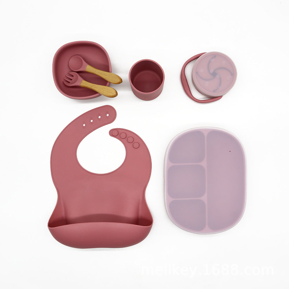 Silicone Baby Dinnerware Set With Bib And Cup - Dark Red - CJYE117190303CX