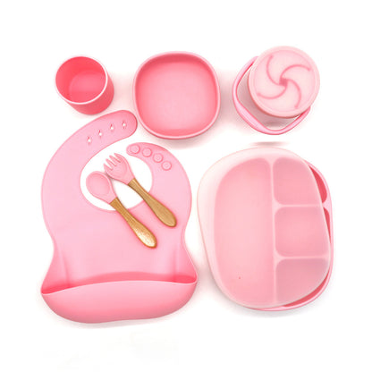 Silicone Baby Dinnerware Set With Bib And Cup - Pink - CJYE117190301AZ