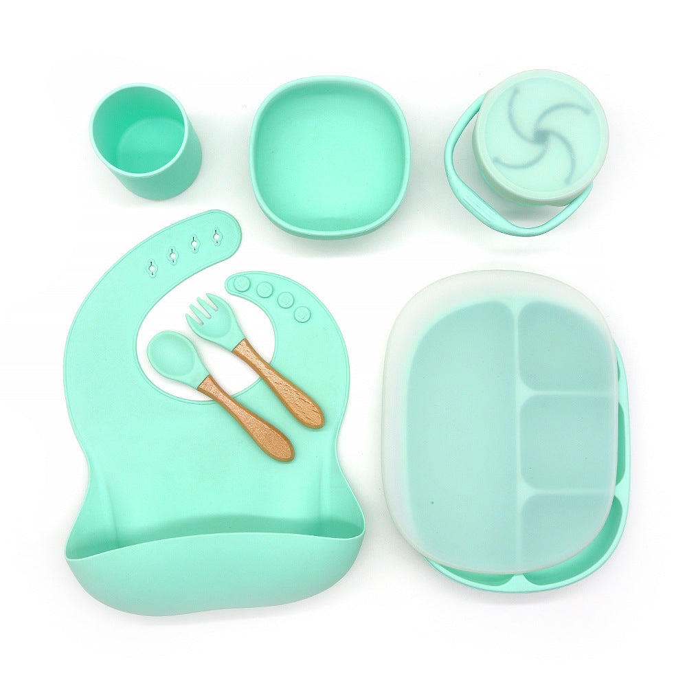 Silicone Baby Dinnerware Set With Bib And Cup - Mint Green - CJYE117190309IR