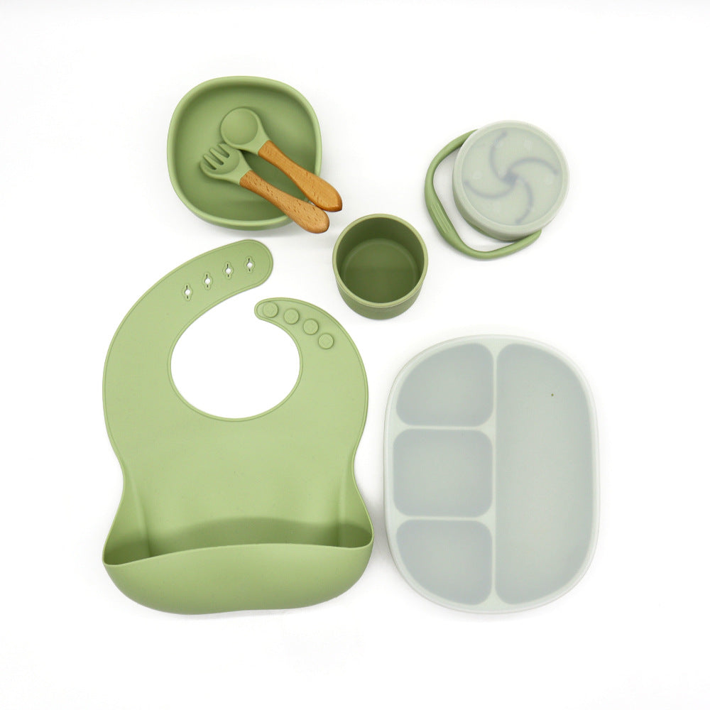 Silicone Baby Dinnerware Set With Bib And Cup - Green - CJYE117190307GT