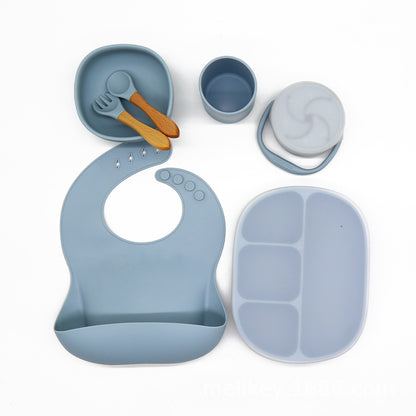 Silicone Baby Dinnerware Set With Bib And Cup - Blue - CJYE117190305EV