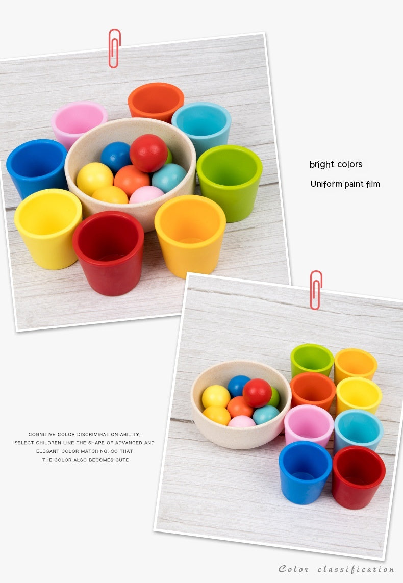 Wooden Children's Educational Color Classification Cup Counting Activity Suit Preschool Color Number Learning Toys
