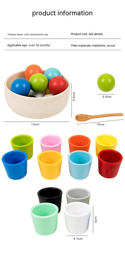Wooden Children's Educational Color Classification Cup Counting Activity Suit Preschool Color Number Learning Toys