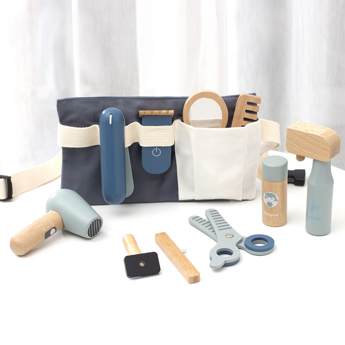 Wooden Makeup Toy Set For Girls - Cloth Bag Haircut Bag - CJJT223806106FU