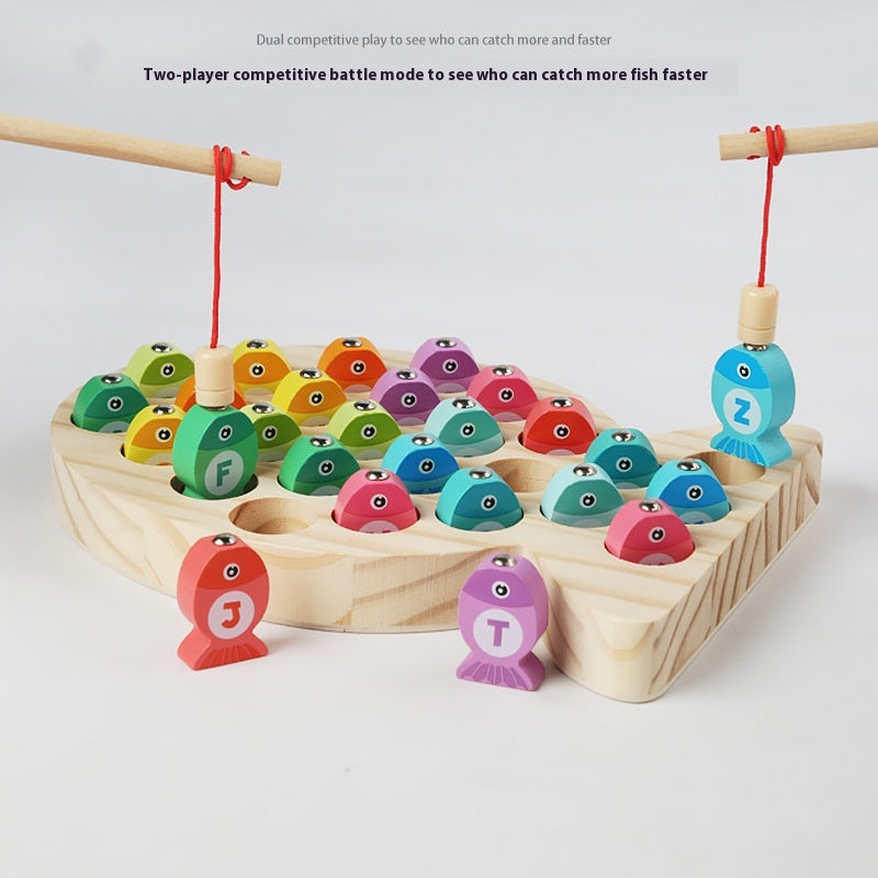 Preschool Learning Toys: Wooden Magnetic Fishing Game