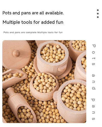 Wooden Playhouse Tea Set for Kids - Sensory Box with Wooden Kitchenware