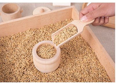 Wooden Playhouse Tea Set for Kids - Sensory Box with Wooden Kitchenware