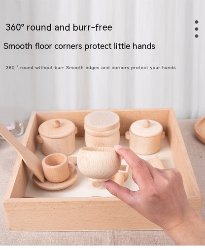 Beech Log Kids' Playhouse Tea Set Suit Sensory Box Afternoon Tea Kitchenware Suit