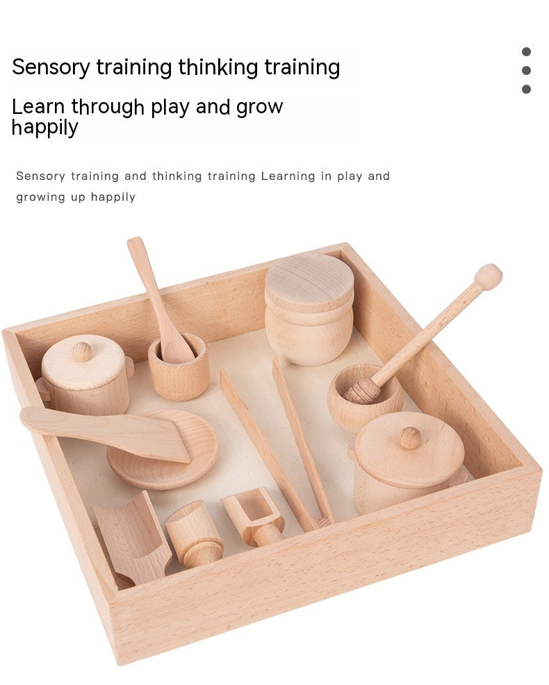 Wooden Playhouse Tea Set for Kids - Sensory Box with Wooden Kitchenware