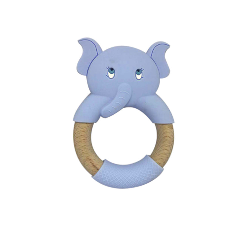 Silicone And Wooden Baby Teether - Blue - CJWJWJYZ04017-Blue