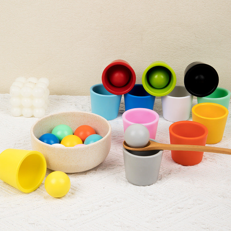 Wooden Children's Educational Color Classification Cup Counting Activity Suit Preschool Color Number Learning Toys