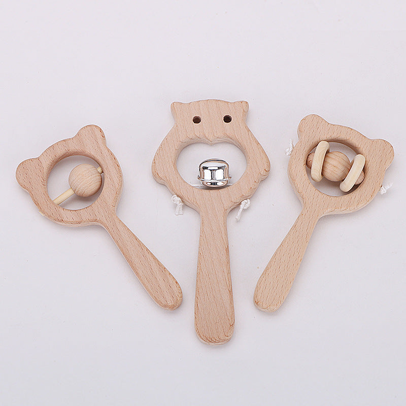 Organic Wooden Baby Rattle with Bell and Beads - Promotes Sensory Development and Fine Motor Skills