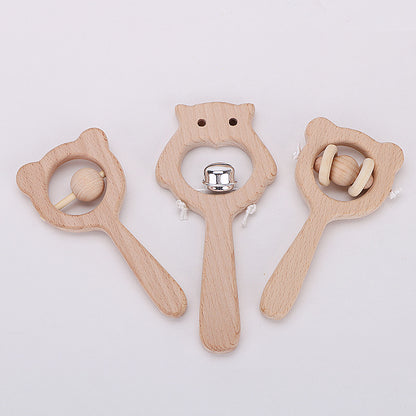 Organic Wooden Baby Rattle with Bell and Beads - Promotes Sensory Development and Fine Motor Skills