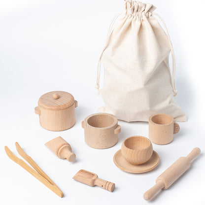 Wooden Playhouse Tea Set For Kids - Log Color Sensory Suit - CJYD195930001AZ
