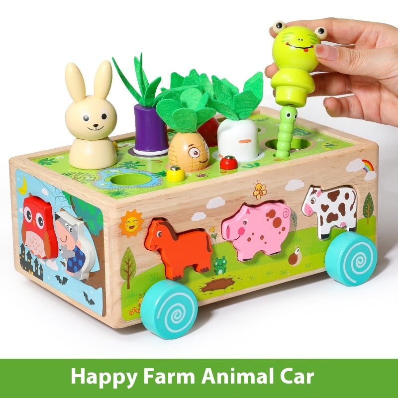 Wooden Shape Sorter Toy For Toddlers - Happy Farm Animal Car - CJYZ231300906FU
