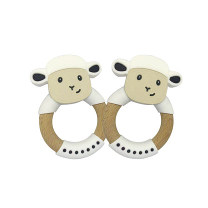 Silicone And Wooden Baby Teether - Beige - CJWJWJYZ04017-Beige