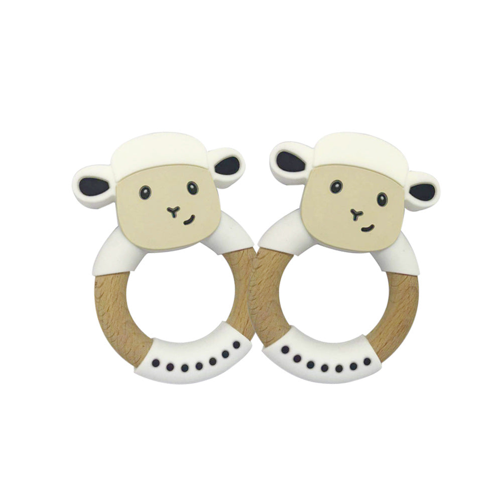Silicone And Wooden Baby Teether - Beige - CJWJWJYZ04017-Beige
