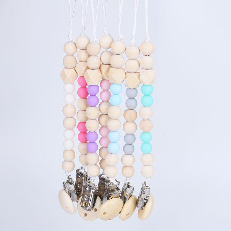 Baby Pacifier Clip - Silicone and Wood Beads - Safe and Stylish - MAMTASTIC