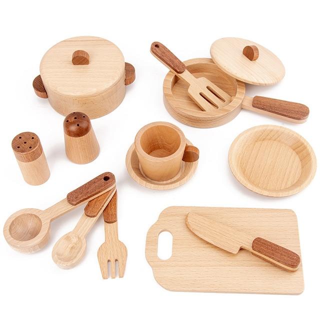 Wooden Play Kitchen For Toddlers - Wood color - CJJJJTJT40982-Wood color