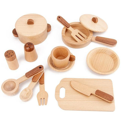 Wooden Play Kitchen For Toddlers - Wood color - CJJJJTJT40982-Wood color