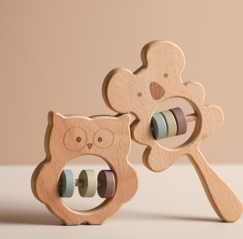 Hand-held Rattle DIY Soothing Wooden Toys For Boys And Girls Biteable Wooden Teether