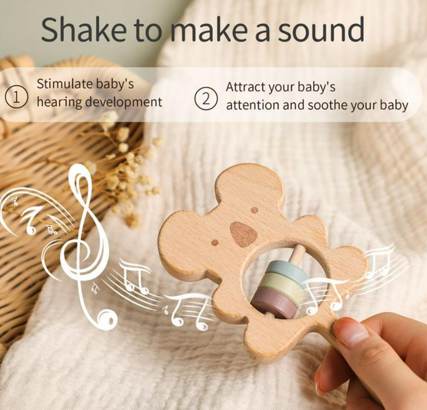 Hand-held Rattle DIY Soothing Wooden Toys For Boys And Girls Biteable Wooden Teether