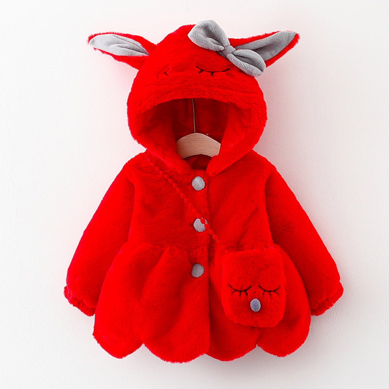 Hooded Cartoon Coat for Baby Girls Toddler Fur Trim - MAMTASTIC