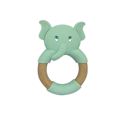 Silicone And Wooden Baby Teether - Green - CJWJWJYZ04017-Green