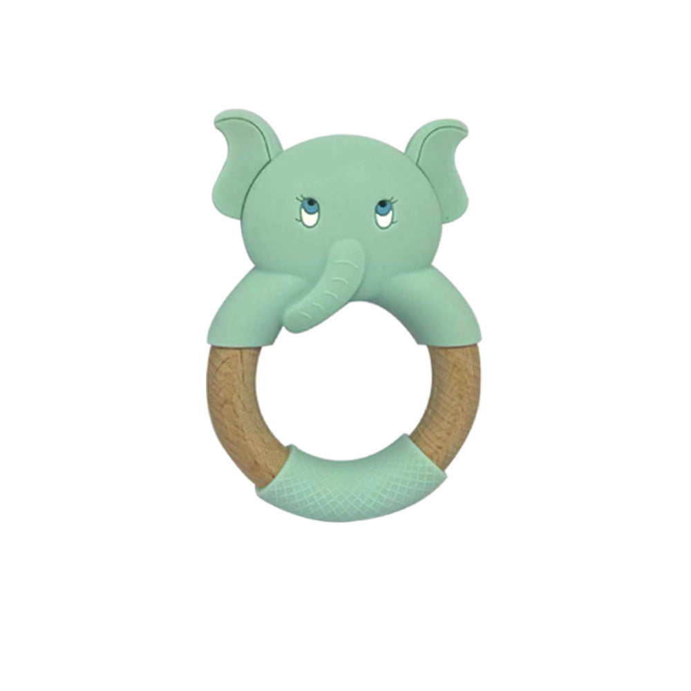Silicone And Wooden Baby Teether - Green - CJWJWJYZ04017-Green