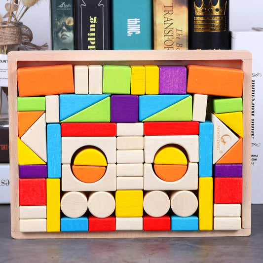 Wooden Bucket Toy Building Blocks - D - CJYZ122715204DW