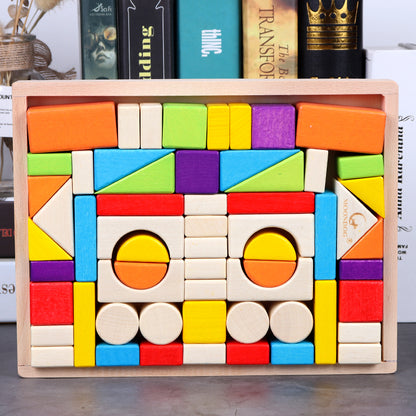 Colorful Wooden Block Set With Storage Box - D - CJYZ122715204DW