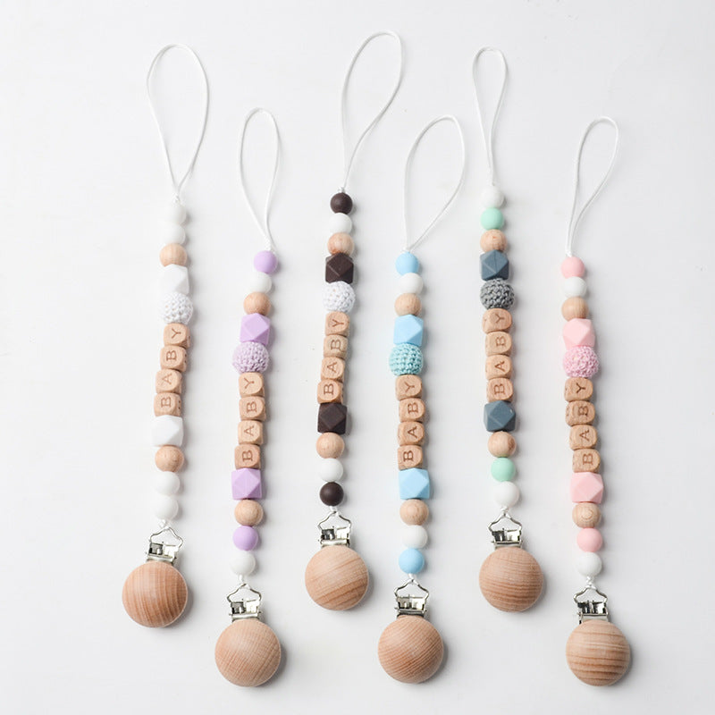 Baby Pacifier Clip: Silicone & Wooden Beaded Pacifier Holder