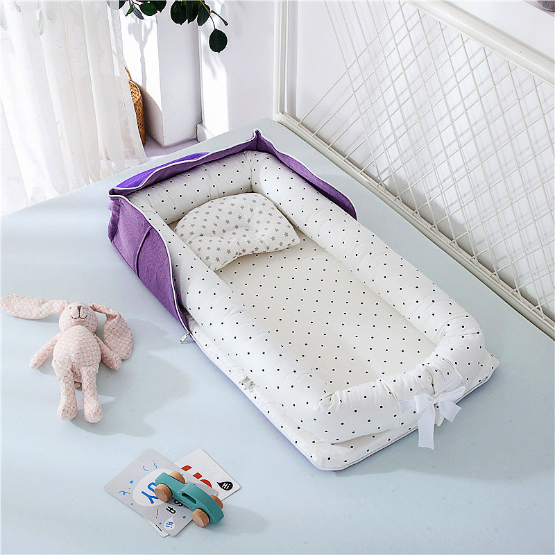 Portable Foldable Baby Bed for Travel and Home Black white dot