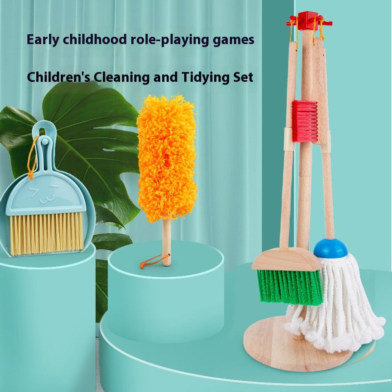 Toddler Pretend Play Cleaning Set with Toy Broom, Mop, and Dustpan