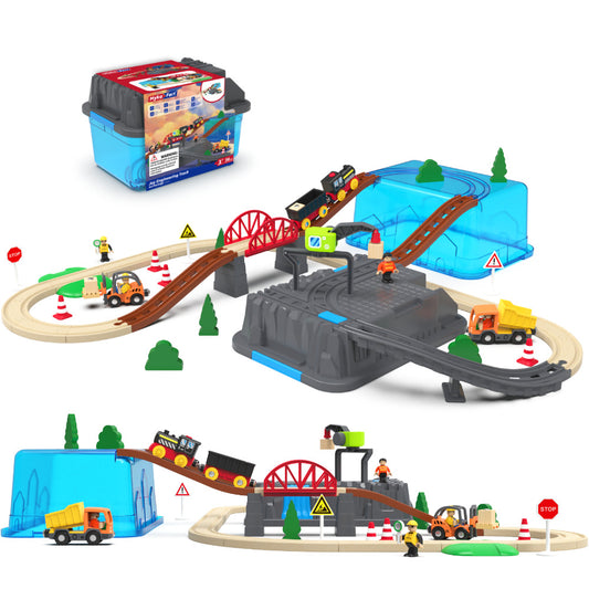 Wooden Track Train With Storage Box Toys