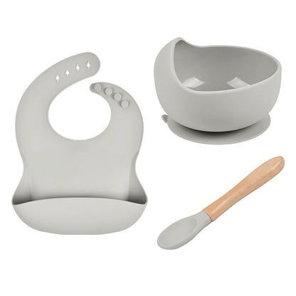 Waterproof Silicone Baby Bib With Food Catcher - Smoky Gray - CJYE192712213MN